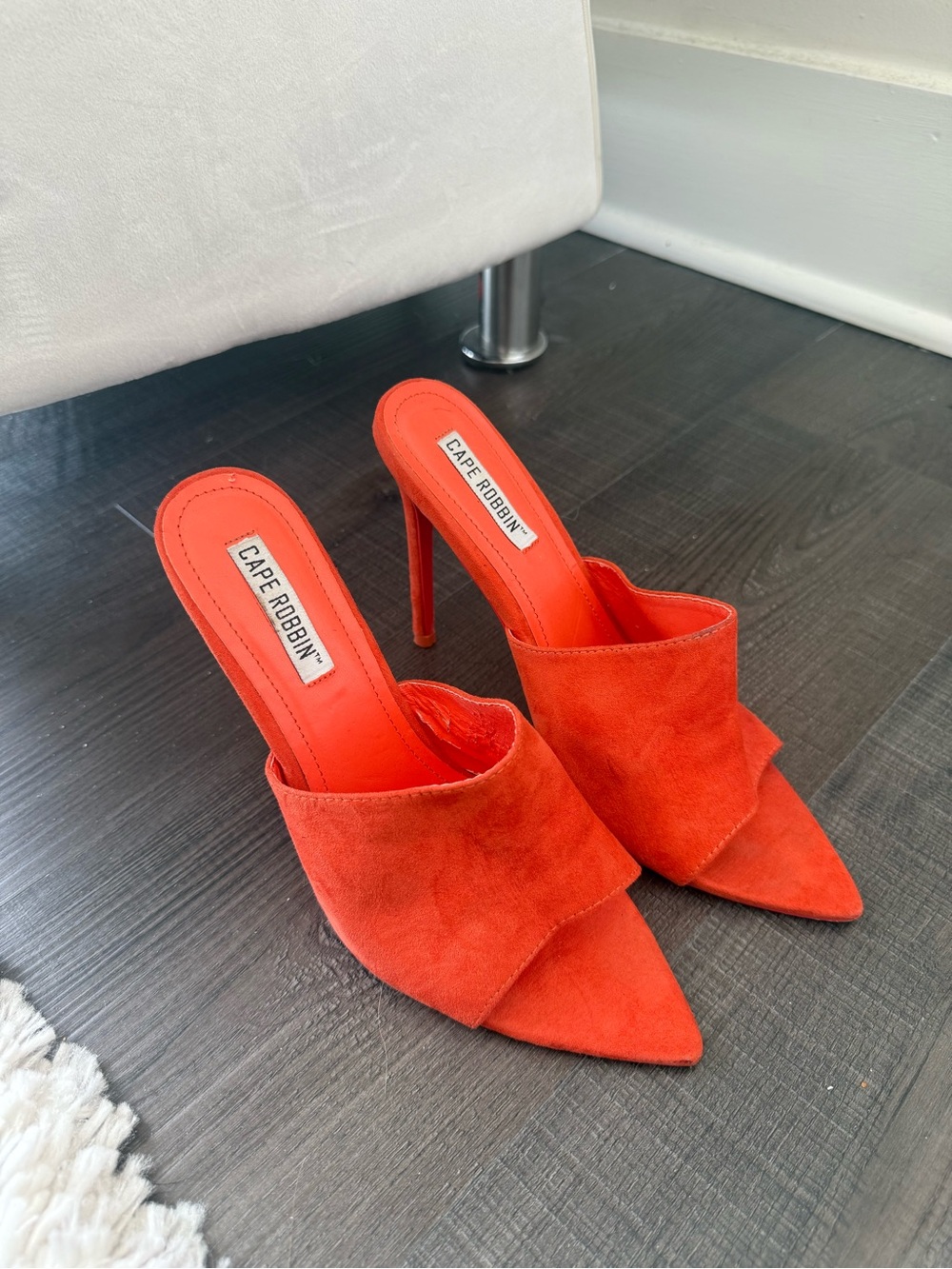 Cape Robbin Orange Suede Pointed Mule Heels